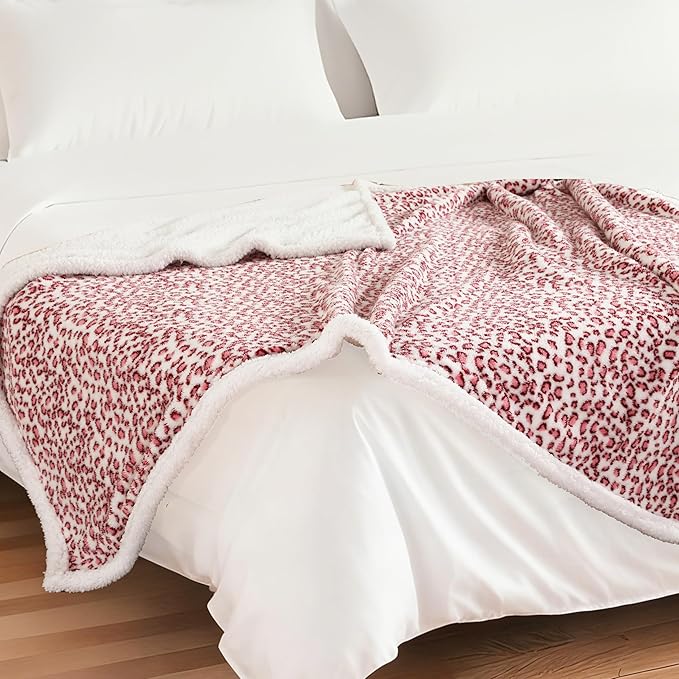 Electric Heated Blanket Full Size 72"×84" with 9 Heating Levels & 1-10Hs Auto Off, Plush Sherpa, Energy Efficient, Machine Washable, for Couch & Bed, Leopard Print Pink & White