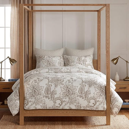 Levtex Home - Bennett Taupe Full/Queen Quilt Set (88x92in.)- Two Standard Shams (20x26in.) - Floral Paisley - Taupe and Cream - Reversible - Cotton