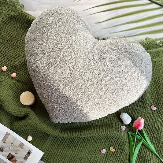 EastTree Heart Pillows, Light Grey Heart Shaped Pillows, Love Throw Pillows, Cute Sherpa Heart Decor, Small Fluffy Pillows, Women Girls Living Bedroom Home Decoration 10x13 Inch
