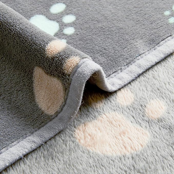 Allisandro Super Soft and Premium Fuzzy Flannel Fleece Pet Dog Blanket, The Cute Print Design Washable Fluffy Blanket for Puppy Cat Kitten Indoor Outdoor, Grey, 32 x 24 Inches