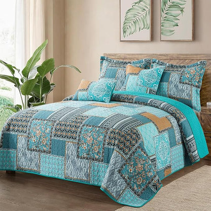 BEDIFANY Cotton California King Size Quilt for Farmhouse- Teal Oversized King Bedspread Set - Highly-Woven Soft Lightweight Coverlet for All Seasons, 3 Pieces