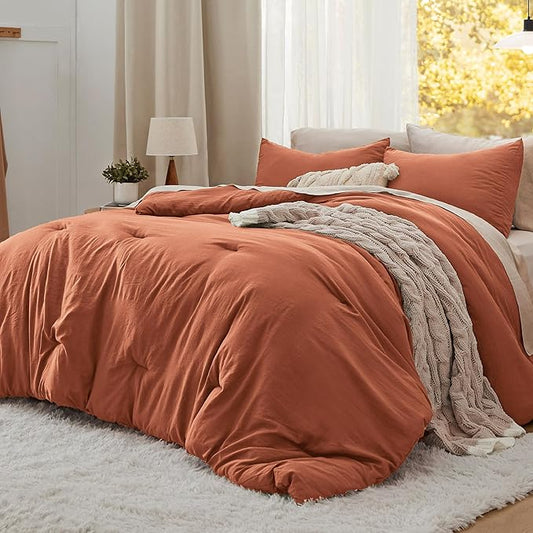 Bedsure Full Comforter Set, Orange Soft Prewashed Bedding for All Seasons, 3 Pieces GentleSoft™ Bed Set, 1 Lightweight Comforter (82"x86") and 2 Pillowcases (20"x26")