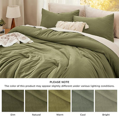 Bedsure Queen Comforter Set, Olive Green Soft Prewashed Bedding for All Seasons, 3 Pieces GentleSoft™ Bed Set, 1 Lightweight Comforter (90"x90") and 2 Pillowcases (20"x26")