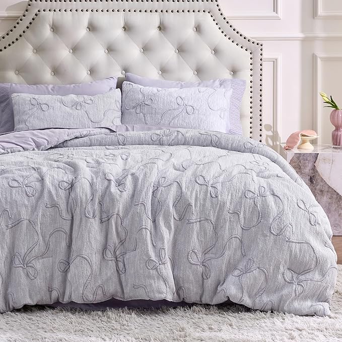 Bedsure King Size Comforter Set, GentleSoft™ 3 Pieces Bow Cute Bedding Purple Room Decor Aesthetic, King Bedding Set Gifts for for Her Women, 1 Bed Purple Comforter, 2 Pillow Shams, 104x90 Inches