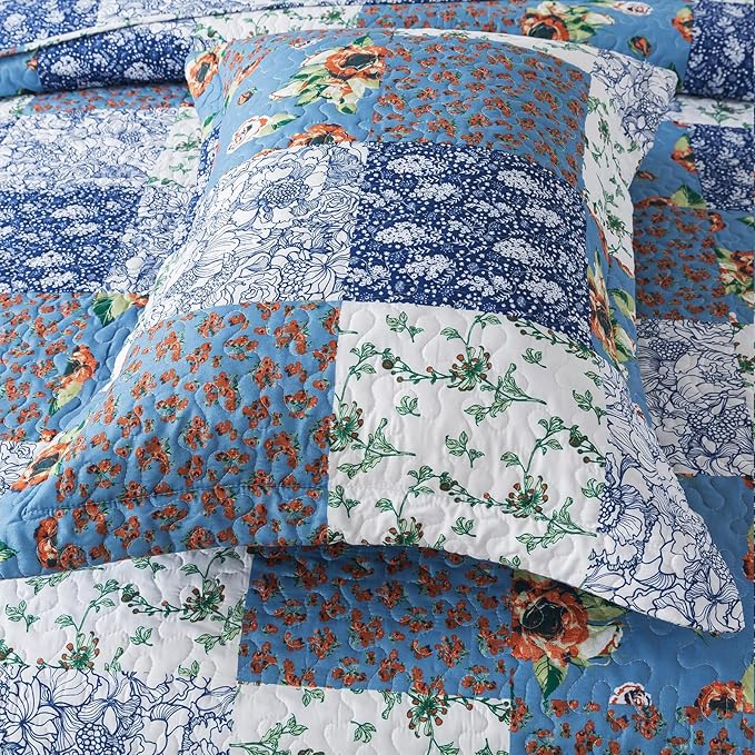 BEDIFANY Quilts Queen Size Bedding Set - Cotton-Filled Lightweight Bedspreads Queen Size (90 x 98 inch) with Garden Pattern - Reversible Farmhouse Queen Quilt Bedding Sets for Decorations, 3 Pieces