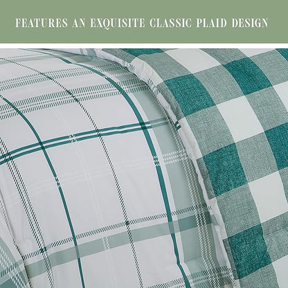 Elegant Comfort 8-Piece Lodge Plaid Reversible Comforter Set - All Season Bed in a Bag, 4-Piece Sheet Set Featuring Smart Pockets, Matching Shams and Decorative Pillow, Twin/Twin XL, Sage