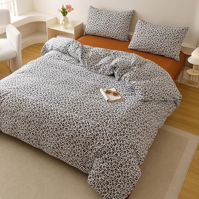 Cottonight Leopard Comforter Set King Animal Cheetah Print Bedding Set 3 Pieces Leopard Print Comforter Fluffy Soft Bedding Set Women Men King Comforter with 2 Pillowcases