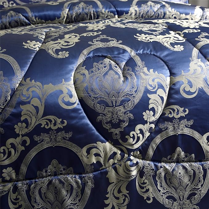 King Comforter Set Silk Blanket All Season Bed Comforter King Set Royal Blue Jacquard Quilt Soft Microfiber Bedding Sets Matching 2 Pillow Shams(King, 104x90 inches)