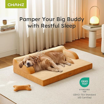 XL Orthopedic Dog Bed, Extra Large Dog Bed, Dual-Sided Pet Cooling Beds with Memory Foam Washable Cover Nonslip Bottom, Waterproof XLarge Pet Couch Beds with Bolsters, Brown