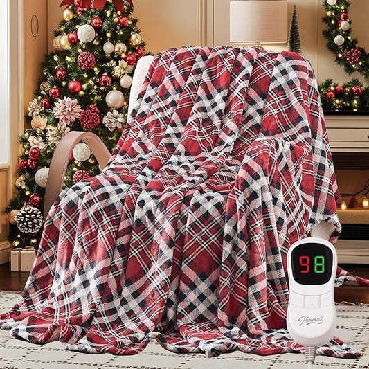 Homemate Electric Blanket Heated Twin Size - 62“x84“ Ultra Soft Cozy Flannel Heating Blanket with 10 Fast Heat Levels 8 Hours Auto Off Over-Heated Protection ETL Certification Keep Warm in Home