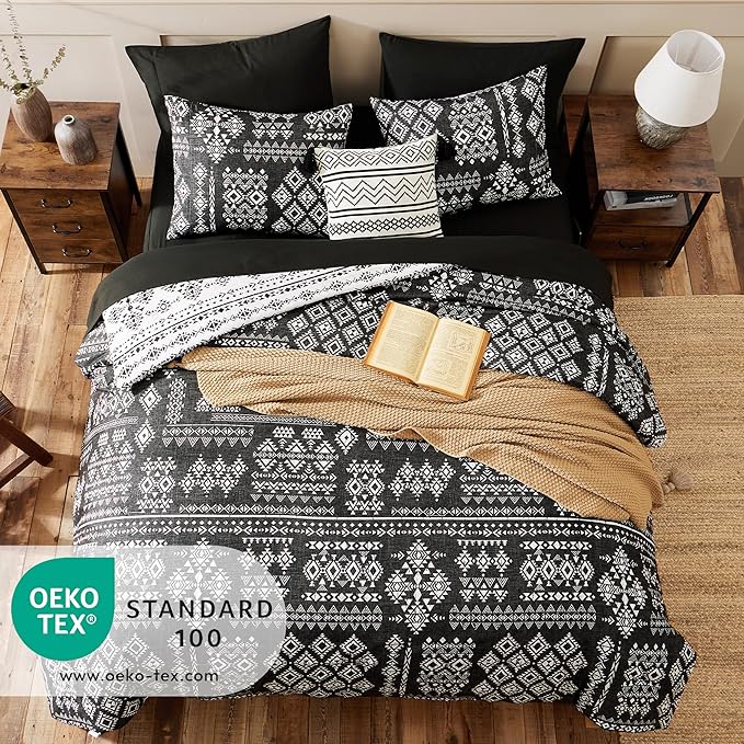Geniospin King Size Comforter Set- 7 Pieces Boho Bed in a Bag, Western Bedding Set for All Seasons, Reversible Aztec Bedding, Lightweight Comforter Bed Set with Sheets, Pillowcases & Shams