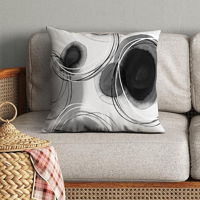 Americanflat 18x18 Throw Pillow with Sewn-in Insert - All-in-One Decorative Pillows - No Cover Needed - Soft and Durable Cushion for Bed or Sofa - Polyester - Black and White
