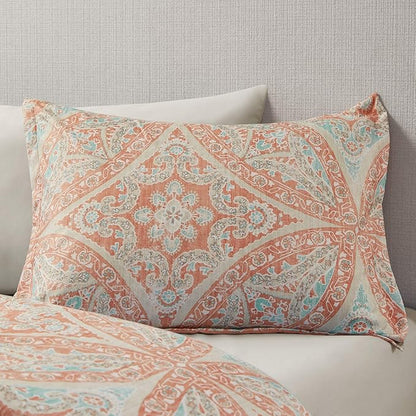 Comfort Spaces Bed in A Bag - Trendy Casual Design Cozy Comforter with Complete Sheet Set with Side Pocket, All Season Cover, Matching Shams, Twin XL(66 in x 90 in), Gloria, Damask Coral 6 Piece