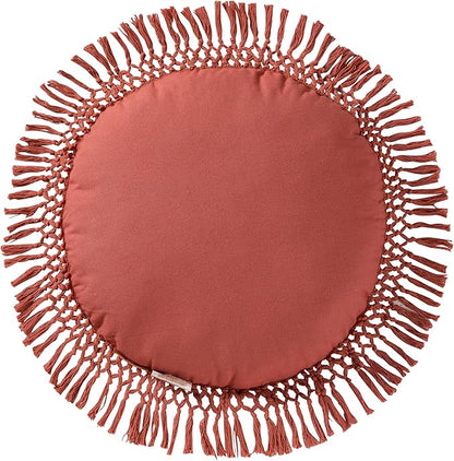 Indigo Ink - Decorative Throw Pillows for Couch or Bed, Boho Home Décor Round Cotton 20" x 20" Pillow with Tassels (Tufted Medallion Collection, Ginger Spice)