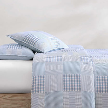 Tommy Hilfiger - King Comforter Set, Cotton Textured Bedding with Matching Shams, Medium Weight Bed Set, Oeko-TEX Certified (Hamptons Patchwork Blue)