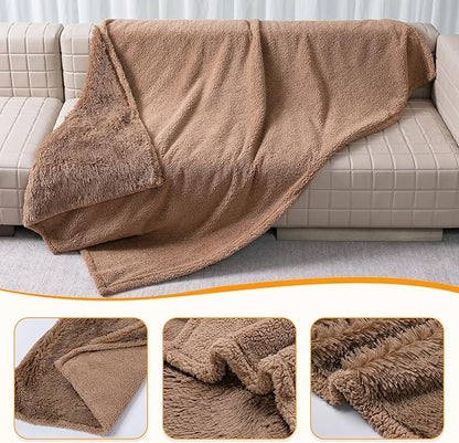 Waterproof Dog Blanket Brown Fluffy Long Faux Fur Pet Throw Blankets 28x20in for Couch Love Bed Cover Washable(Brown,XS)