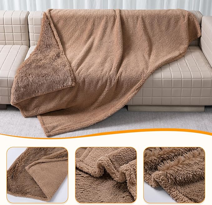 Brown Dog Blanket Waterproof Calming Pet Blankets Fluffy Long Faux Fur Pets Couch Throw Blankets for Cat Love Bed Cover Washable(Brown,M-57x40in)
