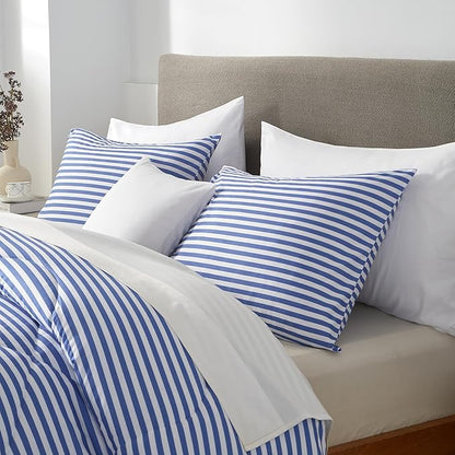 mixinni Striped Comforter Set King Size -Blue Stripes Pattern Bed Set for All Season, 3 Pieces Lightweight Bedding Comforter Sets for All Seasons (1 Soft Fluffy Comforter + 2 Pillowcases)