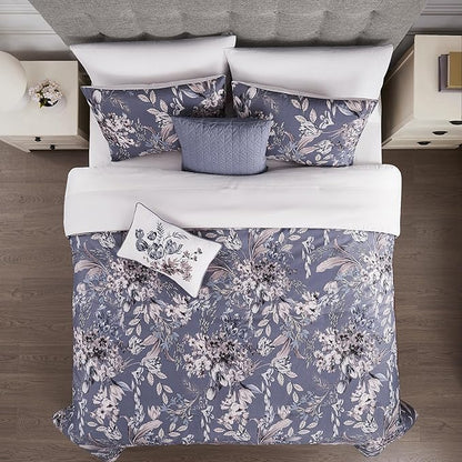 Modern Threads 5-Piece Printed Comforter Set, Thea King in Silver Purple – Soft Comforter, 2 Pillow Shams, and 2 Decorative Pillows