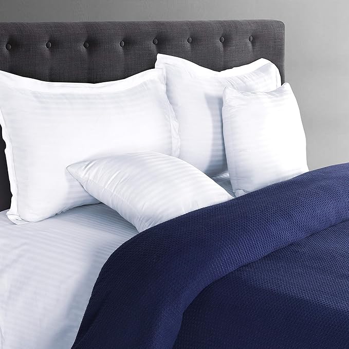 Glamburg 100% Cotton Thermal Bed Blanket, Soft Waffle, Queen Size, All Season, Navy Blue