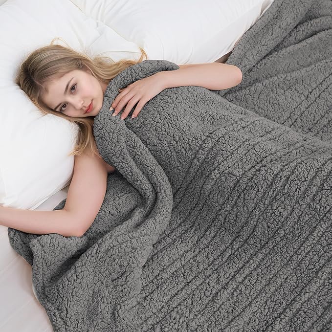 Electric Heated Blanket Twin Size 62"×84" with 9 Heating Levels & 1-10Hs Auto Off, Heating Blankets Double Sided Plush Sherpa, Energy Efficient, Machine Washable, Light Gray