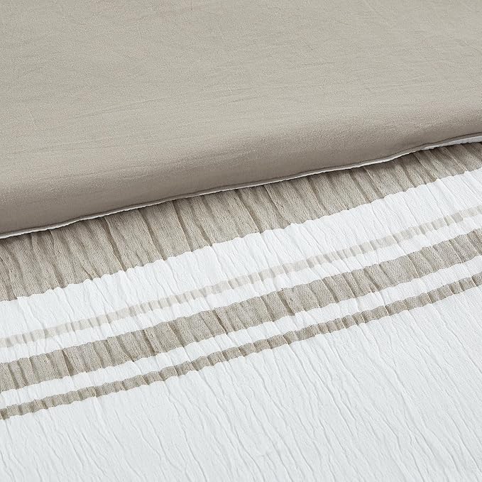 Modern Threads 5-Piece Jacquard Comforter Set, Lonnie King in White Taupe – Elegant Comforter, 2 Pillow Shams, and 2 Decorative Pillows