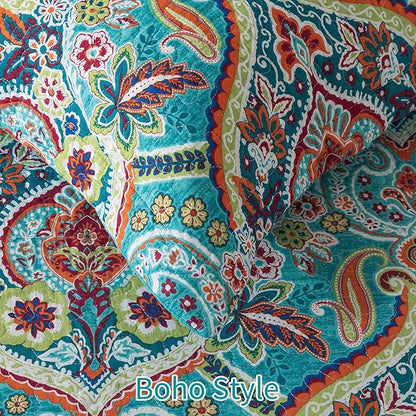 BEDIFANY Cotton Queen Quilt Set - Lightweight Queen Size Quilts Bedding Set for a Comfortable Sleep - Reversible Bedspread Coverlet (90 * 98 in) with Boho Pattern, 3 Pieces