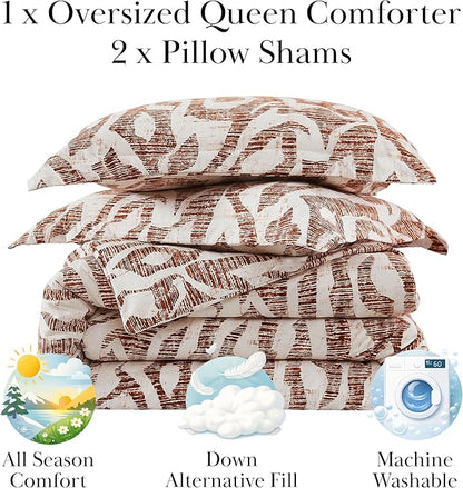 Southshore Fine Living, Inc. Full/Queen Sized Comforter Bedding Set, Down Alternative Comforter with Matching Shams, Modern Abstract Prints Bed Spread, Fits Full & Queen Beds, Rust Khari