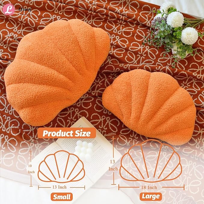 Orange Seashell Throw Pillows, Shell Shaped Throw Pillows, 13 Inch Soft Home Decorative Pillow Plush Cushion for Bed Couch Living Sofa Room Decor Accent Throw Pillow
