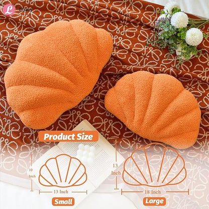 Orange Seashell Throw Pillows, Shell Shaped Throw Pillows, 13 Inch Soft Home Decorative Pillow Plush Cushion for Bed Couch Living Sofa Room Decor Accent Throw Pillow