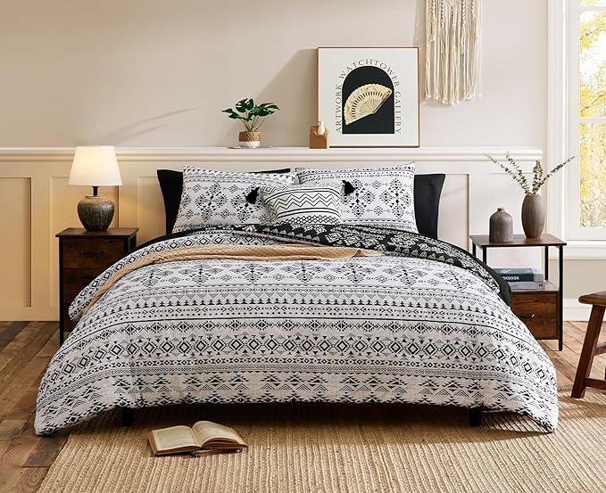 Geniospin King Size Comforter Set- 7 Pieces Boho Bed in a Bag, Western Bedding Set for All Seasons, Reversible Aztec Bedding, Lightweight Comforter Bed Set with Sheets, Pillowcases & Shams