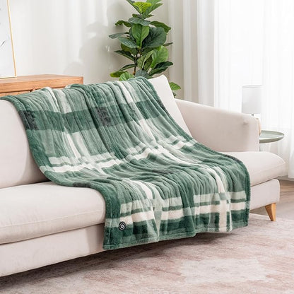Berkshire Blanket Heated Throw Blanket, Grace Fur to Loftmink Reversible Electric Throw with 4 Heat Levels, Fast Heating Printed Throw for Couch and Bed, Auto Shut-Off Feature (50"x60")