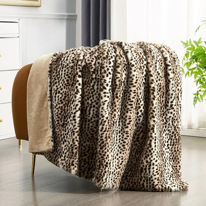 JONIYEAR Cozy Plush Striped Brown Cheetah Faux Rabbit Fur Blanket Twin Size 60" x 70",Overized Thick Fuzzy Leopard Lap Blankets for Women, Soft Fluffy Animal Printed Warm Shaggy Blanket for Winter