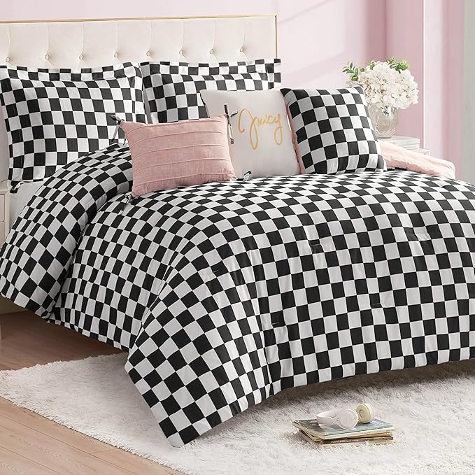 Juicy Couture Reversible Checkerboard Comforter Set 5-Piece Twin/Twin XL Set, Black/White