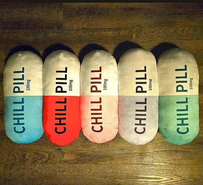 Chill Pill Pillow - Cervical Neck Pillow, Calming Corner Classroom Must Haves Bolster Throw Pillows, College Dorm, Boho Classroom Decor, Lumbar Support, Home Office Preppy Stuff