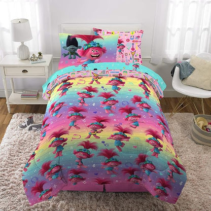 Franco Kids Bedding Soft Comforter and Sheet Set with Sham, 5 Piece Twin Size, Trolls World Tour