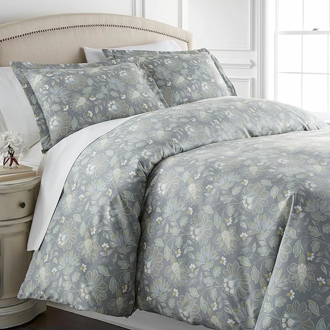 Southshore Fine Living, Inc. Infinite Blossom Collection - Full/Queen Comforter Set, Premium Quality, All-Season Down Alternative, Easy Care, Cuddly Oversized 3-Piece Comforter Set, Full/Queen, Blue