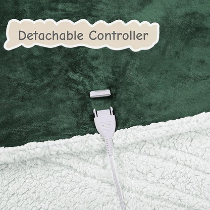 Electric Heated Blanket Throw Size 50"x60", Soft Flannel with Overheat Protection, 9 Adjustable Heat Settings & 10-Hour Auto-Off Timer, Fast Heating for Winter Comfort, Dark Green
