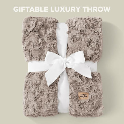 UGG Adalee Faux Fur Throw Blanket Luxury Lightweight Cozy Soft Throw for Couch Bed or Chair Hypoallergenic Machine Washable Double-Sided Fluffy Blanket Home Decor, 50-inch x 70-inch, Oyster Brown