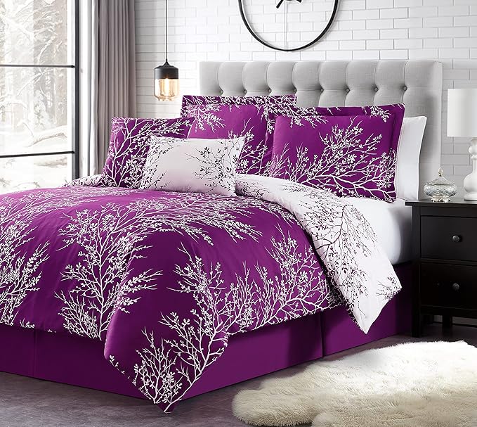 Spirit Linen 5 pcs Twin Comforter Set - Cozy Deep Sleep Microfiber Bedding Comforter Sets with Foliage Designed - Twin Bedding Sets with Pillow Shams (Purple, Twin)