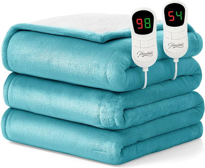 Homemate Electric Heated Blanket King Size - 100"x90" Heating Blanket King Size Dual Control 1/2/4/6/8 Hours Auto-Off 10 Heat Level Over-Heat Protection Flannel Sherpa ETL Certification