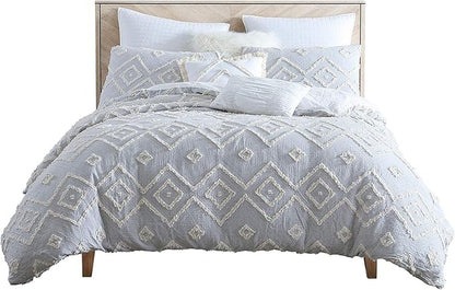Swift Home Rukai 100% Cotton Washed Clip Jacquard Gauze 5-Piece Bedding Comforter Set, All Season & Breathable, Oeko-TEX Certified – Light Gray, King