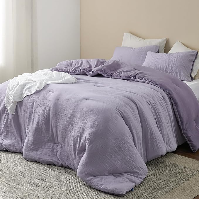 Bedsure King Comforter Set, Purple Lavender Soft Prewashed Bedding for All Seasons, 3 Pieces GentleSoft™ Bed Set, 1 Lightweight Comforter (104"x90") and 2 Pillowcases (20"x36")