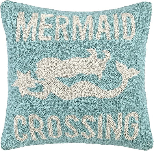Mermaid Crossing Wool Hook Coastal Pillow by The Pillow Shoppe, 16" Square