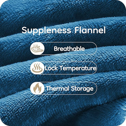 Electric Heated Blanket Queen Size 84"×90", Comfortable & Luxurious Flannel, 4 Heating Levels & 10 H Auto Shut Off, Lake Blue
