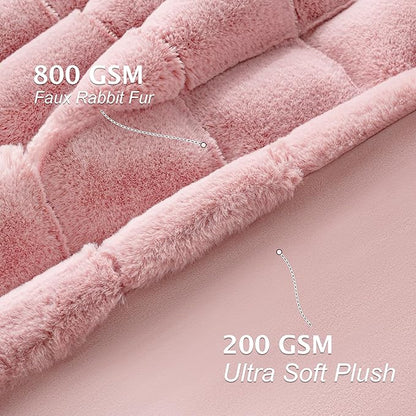 Touchat Faux Fur Throw Blanket, Luxury 1000GSM Ultra Thick Warm Rabbit Blanket for Couch Bed Sofa, 3D Checkered Pattern Soft Winter Heavy Minky Fluffy Blankets for Women Christmas Birthday Gift, Pink