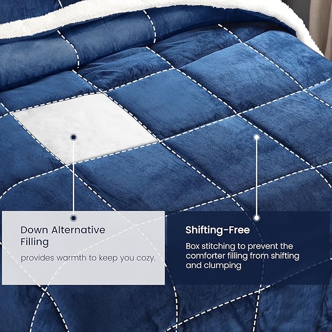 Utopia Bedding Micromink Sherpa Fleece Queen Comforter Set with 2 Pillow Shams, Plush and Warm Bedding Comforter Sets, Down Alternative Comforter, Ultra Soft and Cozy Comforter Set (Queen, Navy)