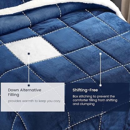 Utopia Bedding Micromink Sherpa Fleece Queen Comforter Set with 2 Pillow Shams, Plush and Warm Bedding Comforter Sets, Down Alternative Comforter, Ultra Soft and Cozy Comforter Set (Queen, Navy)
