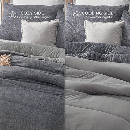 Bedsure Queen Comforter Set - Cooling and Warm Bed Set, Dark Grey Reversible Bedding for All Season, 3 Pieces, 1 Queen Size Comforter (88"x88") and 2 Pillow Cases(20"x26")
