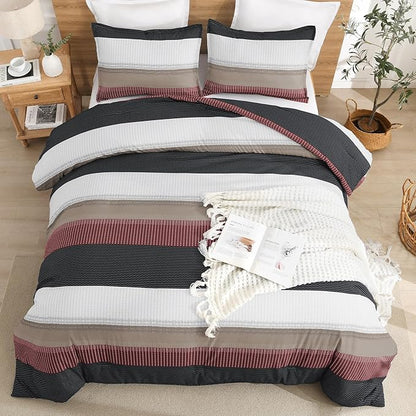 Litanika King Comforter Set Red Black - 3 Pieces Lightweight Fluffy Bedding Comforter Sets, All Season Down Alternative Comforter (1 Comforter, 2 Pillowcases)